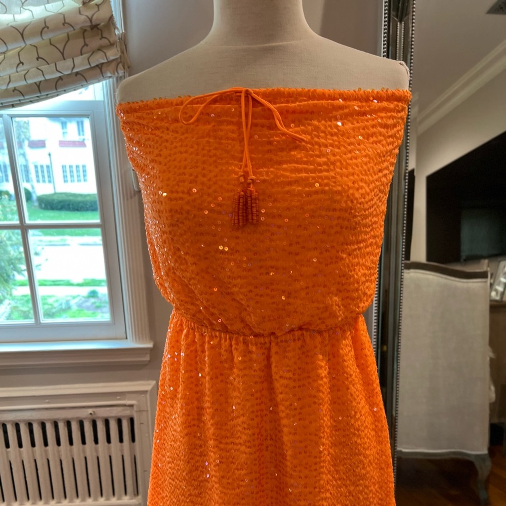 Calypso St Barth’s orange sequin strapless summer dress